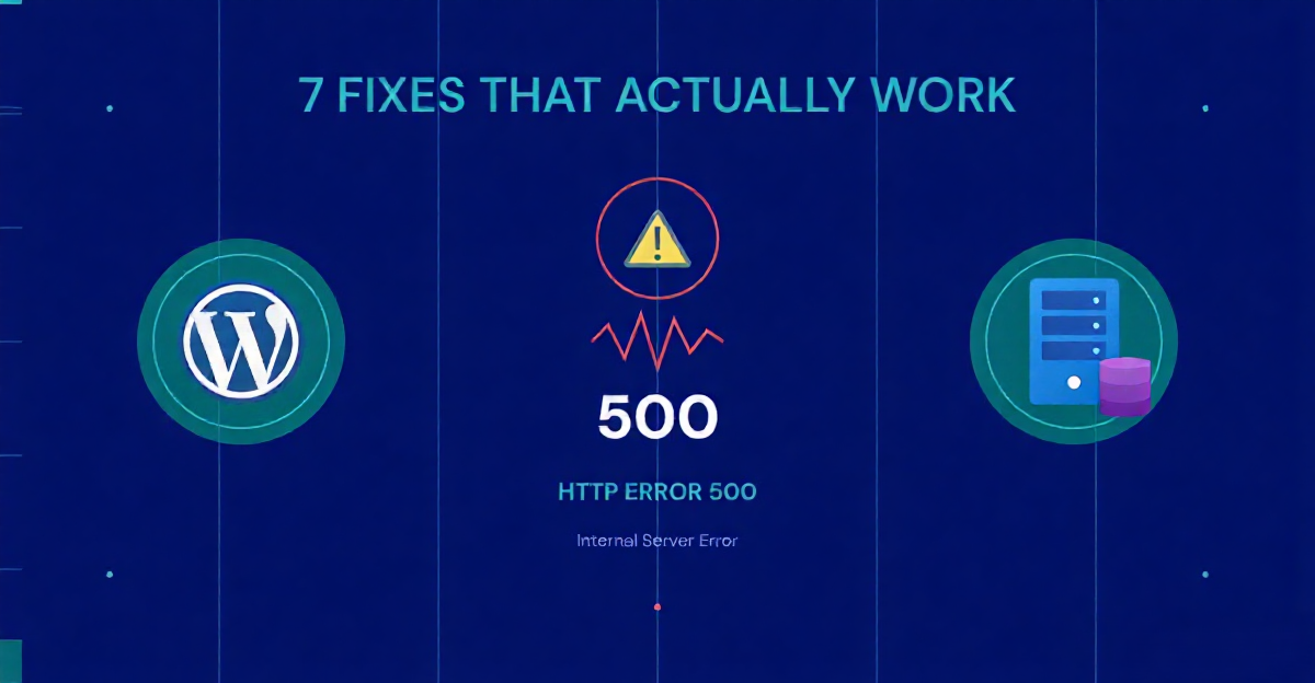 HTTP Error 500 in WordPress internal server error with broken server connection illustration