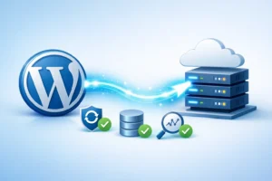 Checklist of items to prepare before migrating a WordPress site including backups, credentials, and hosting access