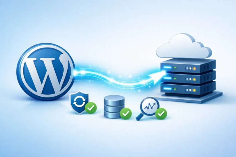 Checklist of items to prepare before migrating a WordPress site including backups, credentials, and hosting access