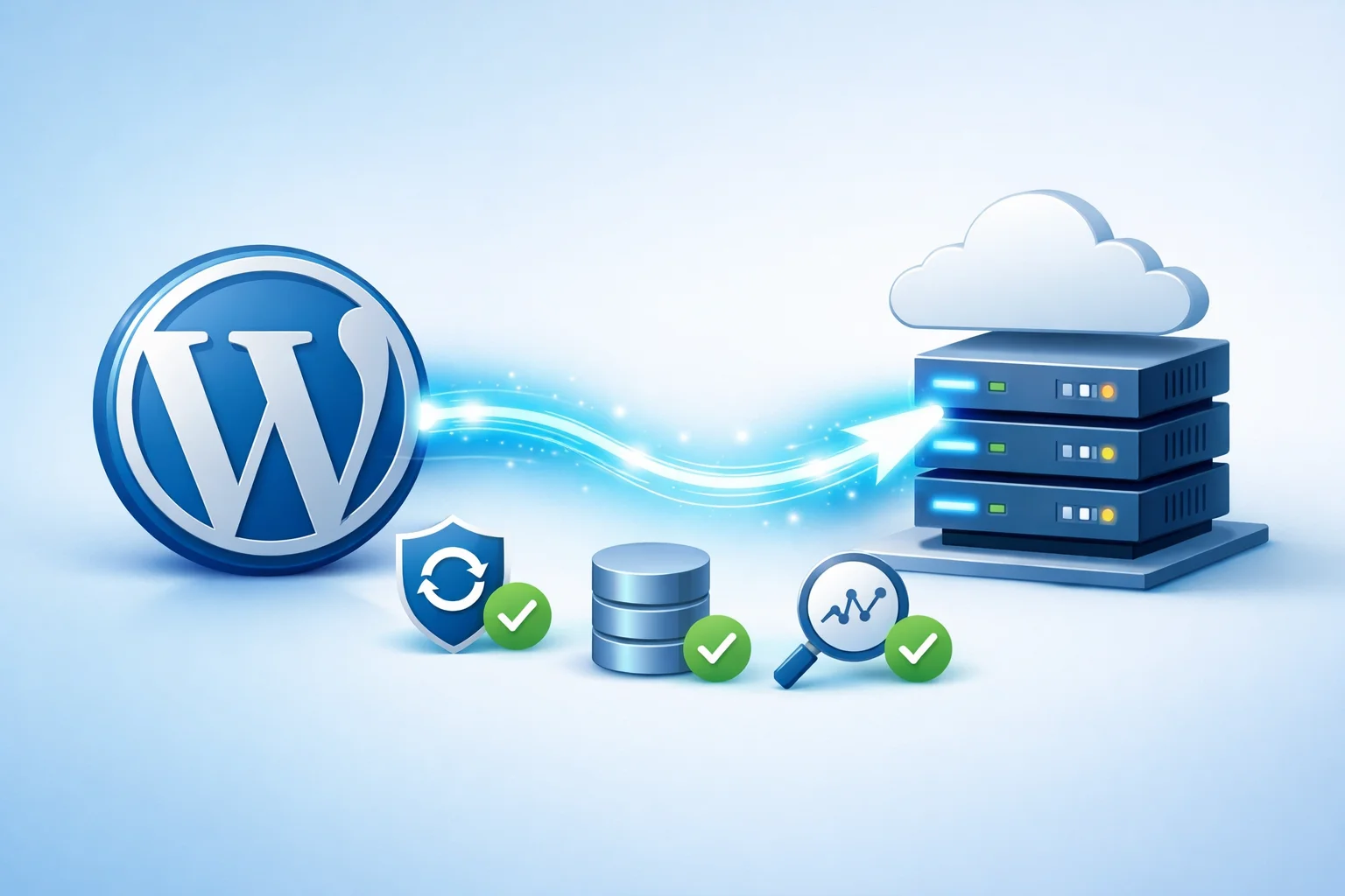 Checklist of items to prepare before migrating a WordPress site including backups, credentials, and hosting access