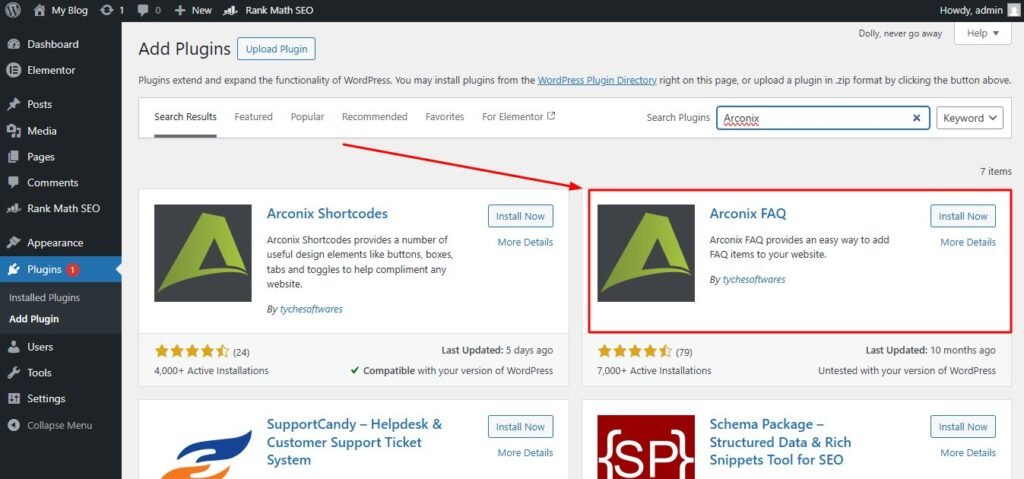 Arconix FAQ WordPress plugin showing custom post type
FAQ library with group based organization and shortcode
display on a clean accessible WordPress knowledge base page