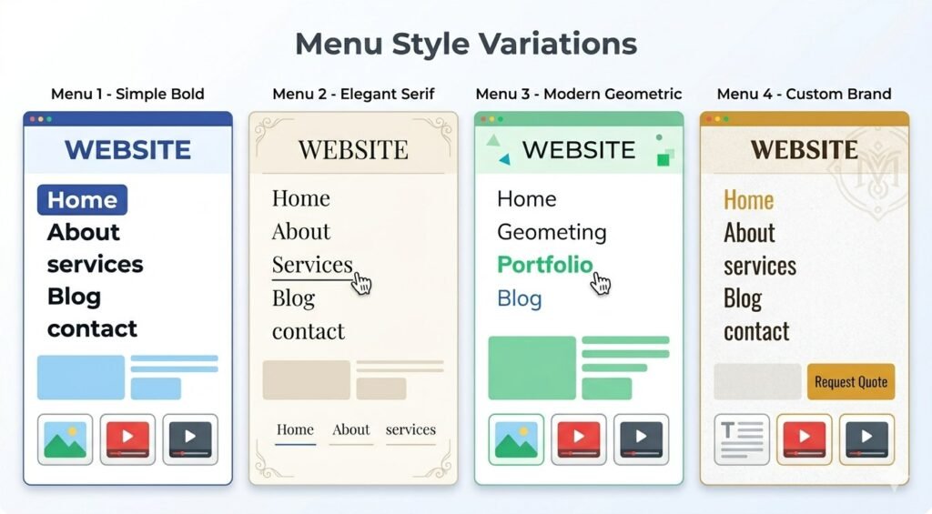 Divi menu module customization showing font styles colors hover effects and spacing in header template