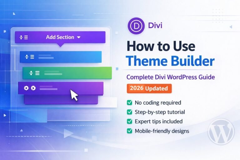 A comprehensive infographic for the 2026 updated guide to using the Divi Theme Builder in WordPress for beginners.