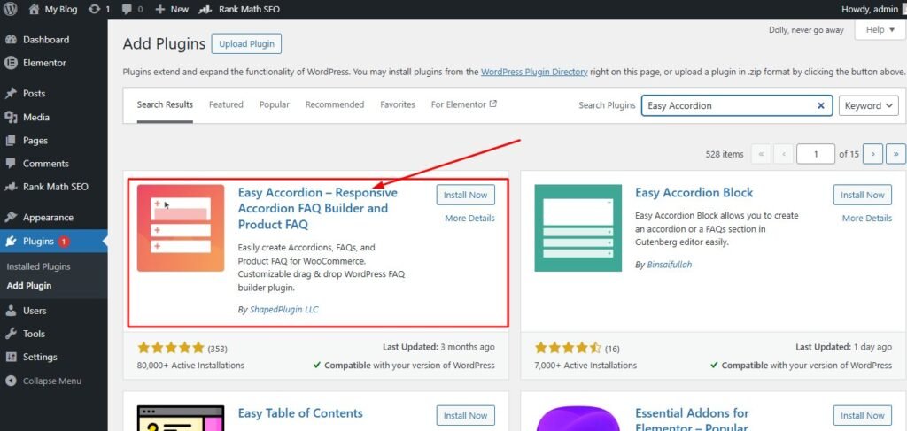 Easy Accordion Free WordPress plugin showing drag and
drop FAQ accordion sections with multiple styles and
Gutenberg block integration on a WordPress website page