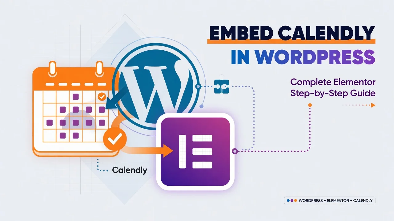 Featured image showing Calendly calendar icon integrated with WordPress and Elementor logos, representing complete three-part integration for embedding scheduling calendars in WordPress.