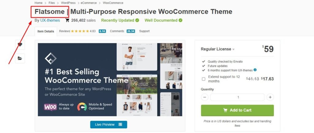 Flatsome WordPress theme UX Builder interface showing product page design and banner focus feature