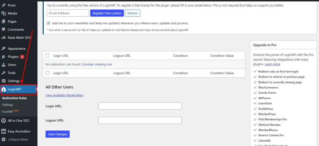 LoginWP plugin settings for WordPress redirect after login