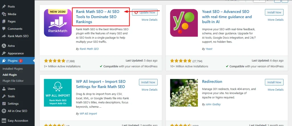 Rank Math plugin interface showing local SEO schema setup in WordPress