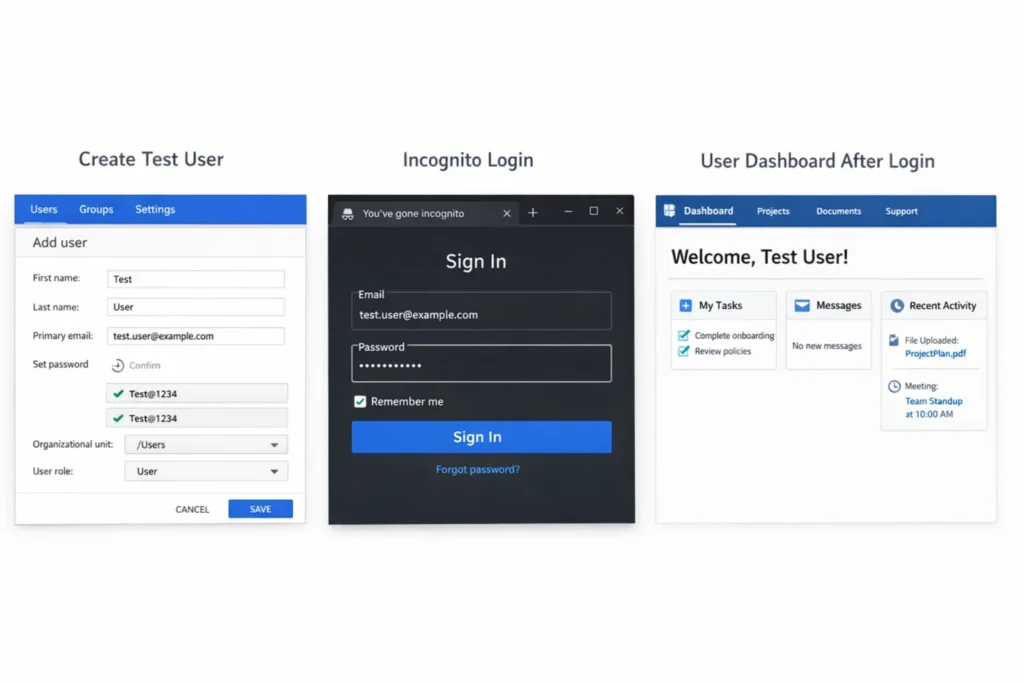 Testing WordPress login redirects using test accounts and incognito browser